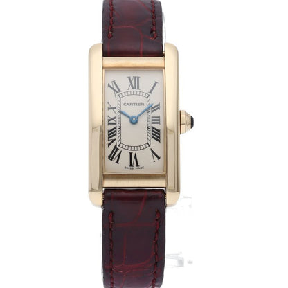 Cartier Tank American SM Watch 18k Yellow Gold Leather Silver Polished — view 2