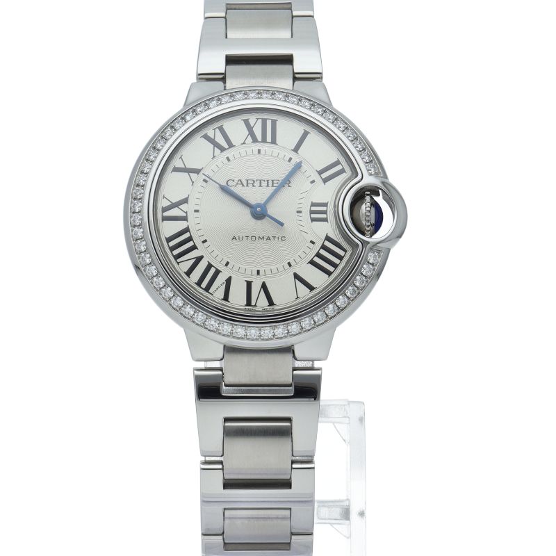 Cartier Ballon Blue de Watch 33 mm Diamond Bezel Box SS — view 2
