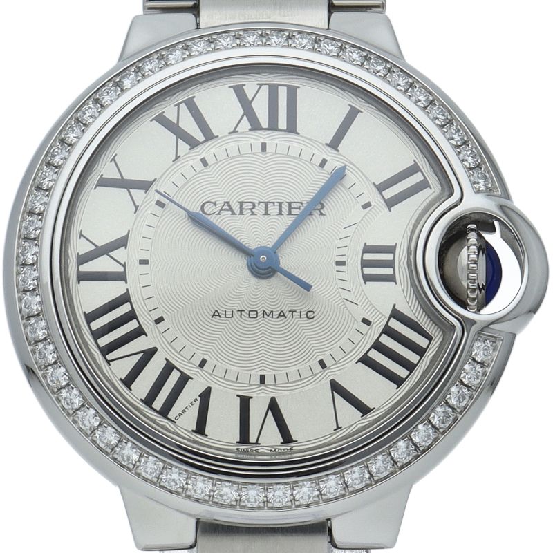 Cartier Ballon Blue de Watch 33 mm Diamond Bezel Box SS