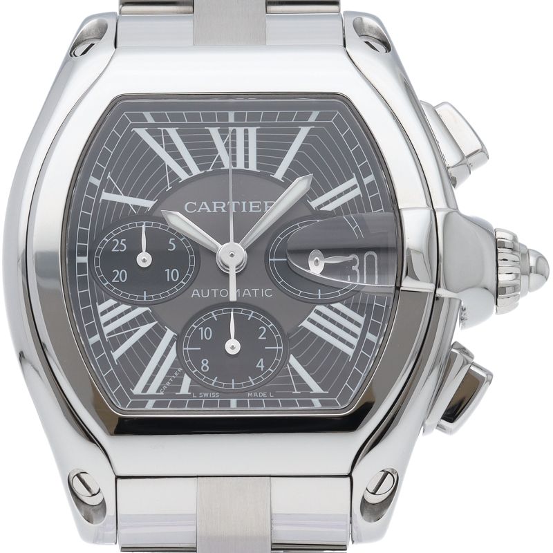 Cartier Roadster XL Chronograph Watch SS Black Polished
