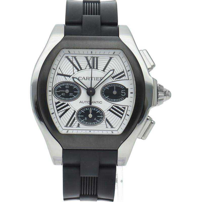 Cartier Roadster S Chronograph Watch XL Box SS White Black Finish — view 2