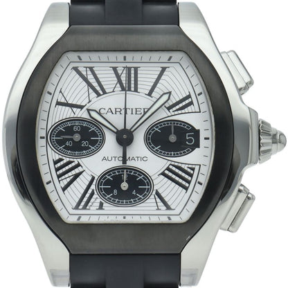 Cartier Roadster S Chronograph Watch XL Box SS White Black Finish