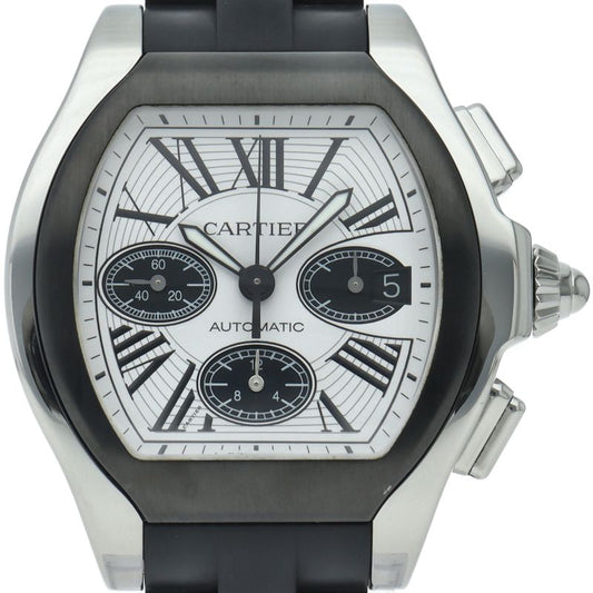 Cartier Roadster S Chronograph Watch XL Box SS White Black Finish
