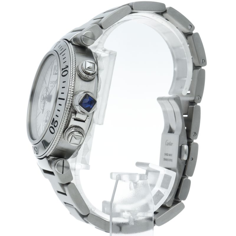 Cartier Pasha Timer Chronograph Watch SS White Polished — view 3