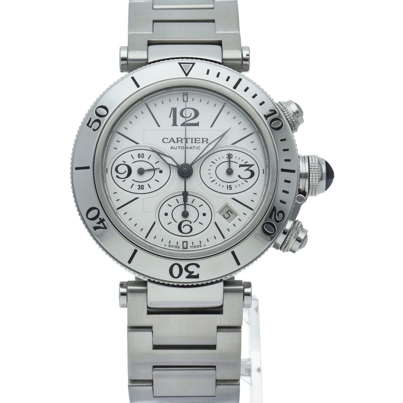 Cartier Pasha Timer Chronograph Watch SS White Polished — view 2