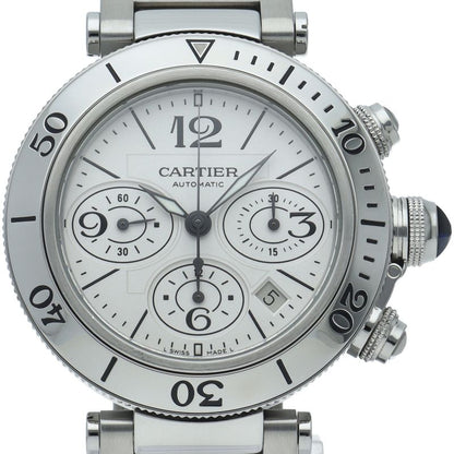 Cartier Pasha Timer Chronograph Watch SS White Polished