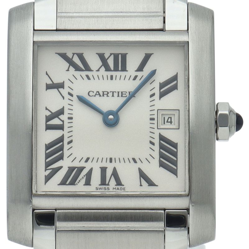 Cartier Tank Francaise MM Date Watch SS White Polished