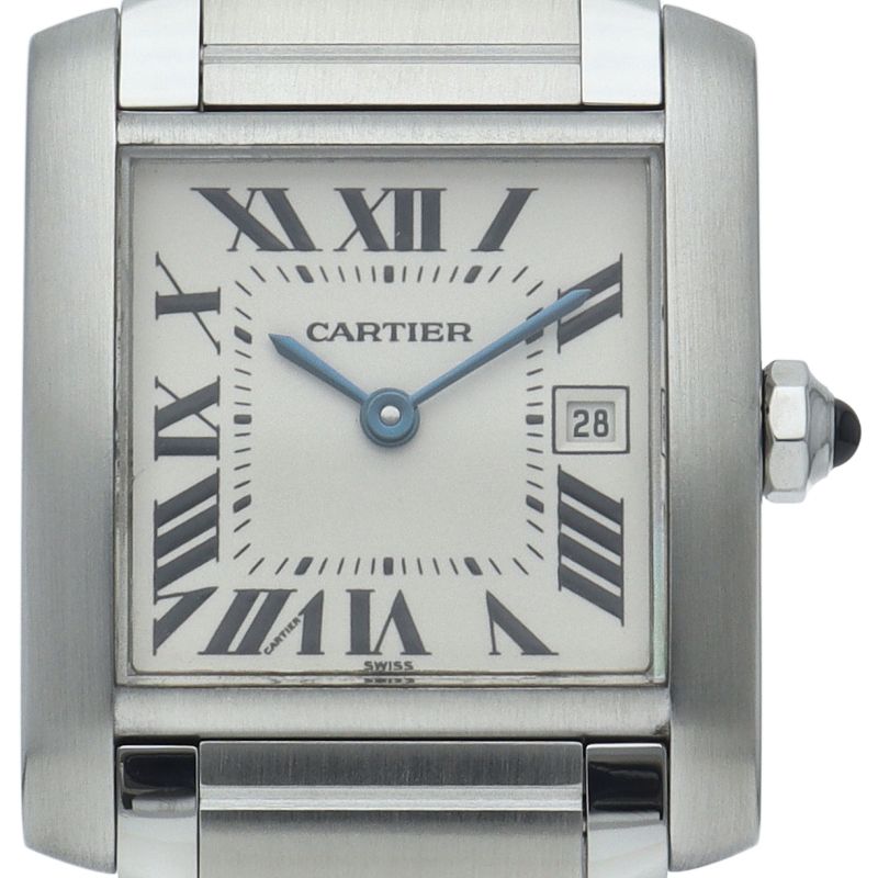 Cartier Tank Francaise MM Date Watch SS White Polished