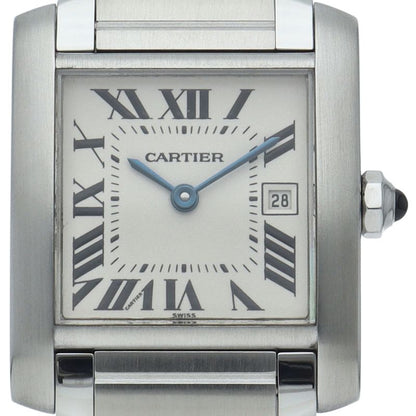 Cartier Tank Francaise MM Date Watch SS White Polished