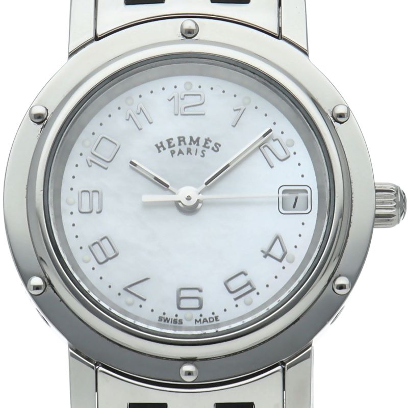 Hermes Cles Watch Shell Box SS White Polished
