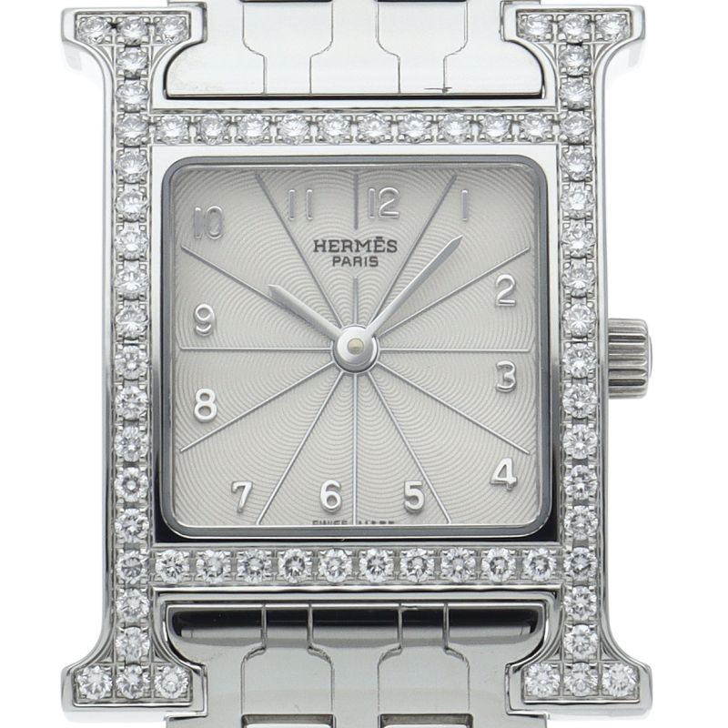 Hermes Watch Diamond Bezel Box SS Silver Polished Finished