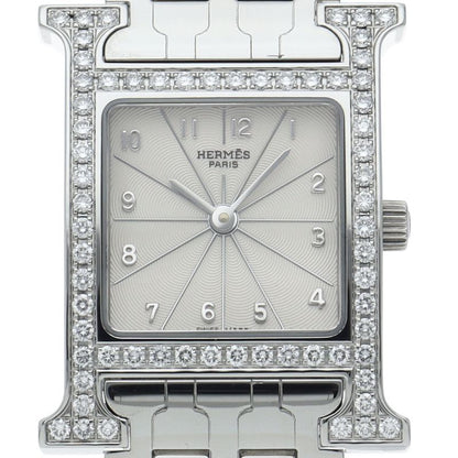 Hermes Watch Diamond Bezel Box SS Silver Polished Finished