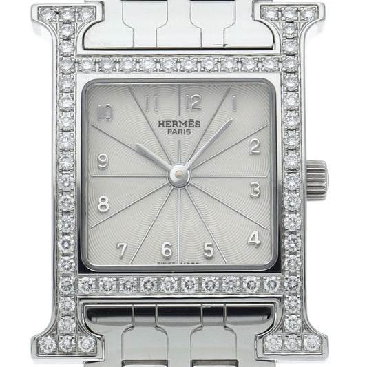 Hermes Watch Diamond Bezel Box SS Silver Polished Finished