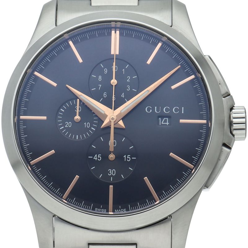Gucci G-timeless Chronograph Watch 126.2 Box SS Black Polished