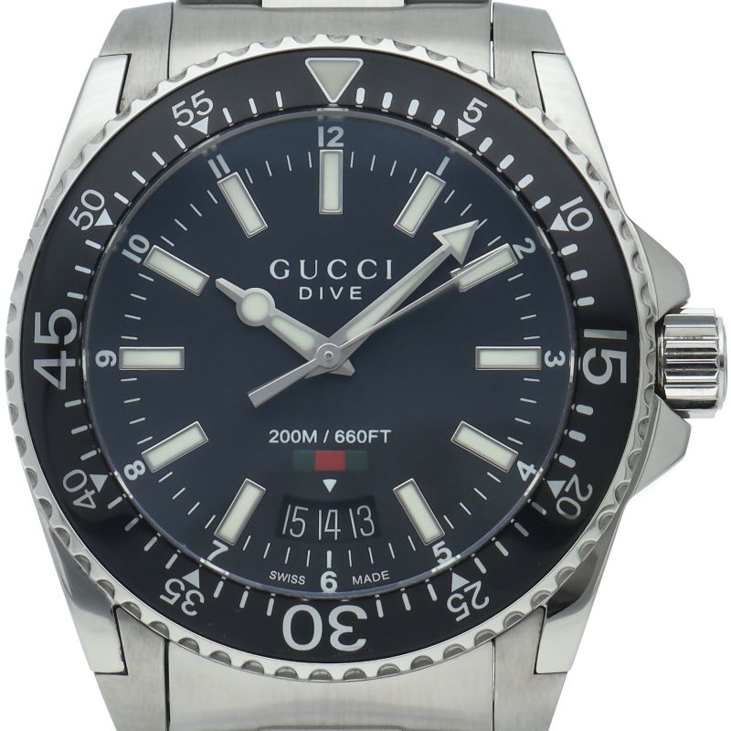 Gucci Dive Watch 136.3 Box SS Black Polished