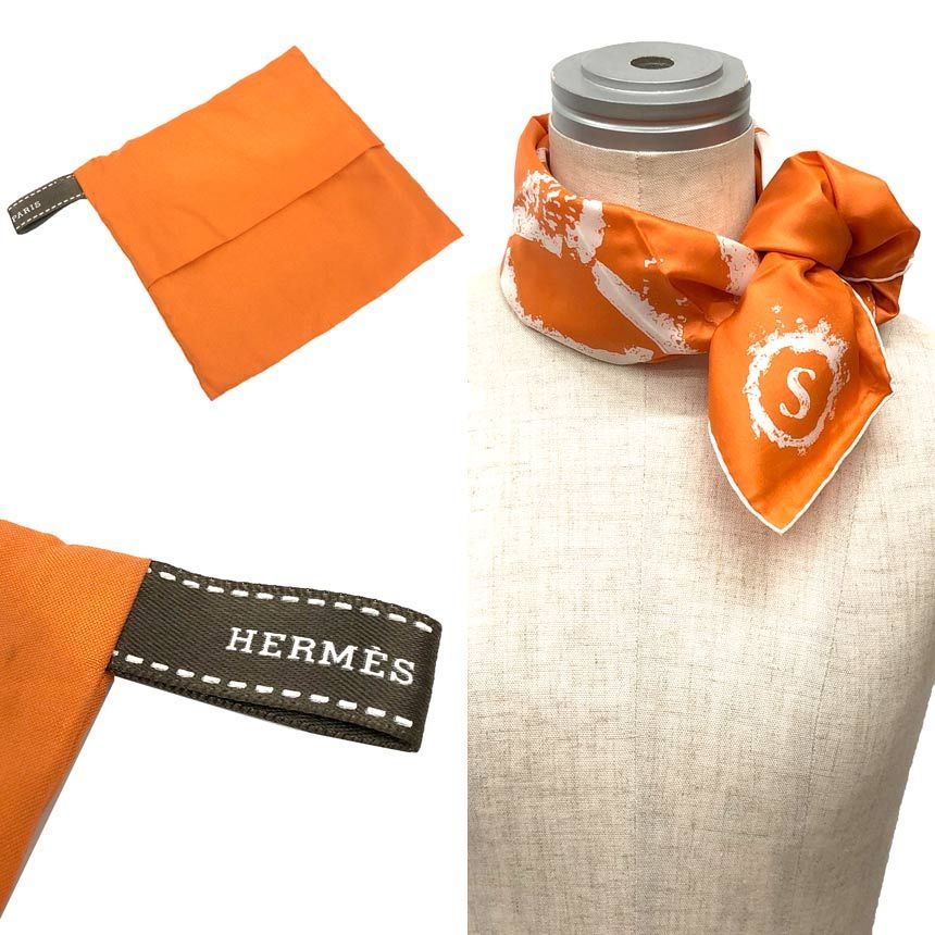 Hermes Scarf Carre 70 Ex Libris Globe Trotter Silk Orange New Vintage — view 2