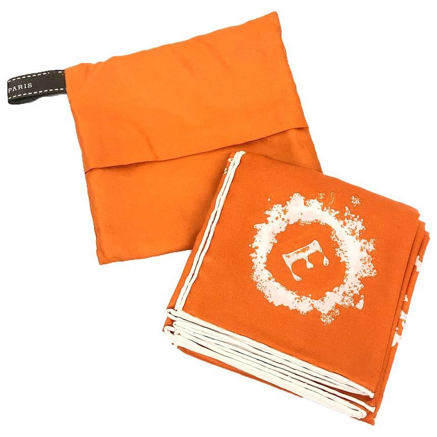Hermes Scarf Carre 70 Ex Libris Globe Trotter Silk Orange New Vintage — view 4