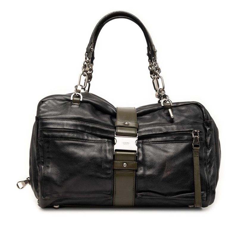Loewe Lola Chain Shoulder Bag Black Khaki Leather