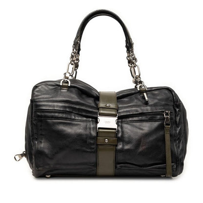 Loewe Lola Chain Shoulder Bag Black Khaki Leather