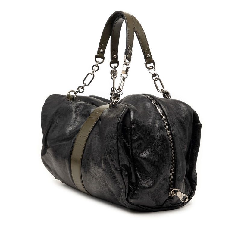 Loewe Lola Chain Shoulder Bag Black Khaki Leather — view 2