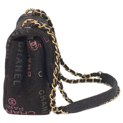 Chanel Black Print Denim Gold Mini Quilted 21 Chain Shoulder — view 3