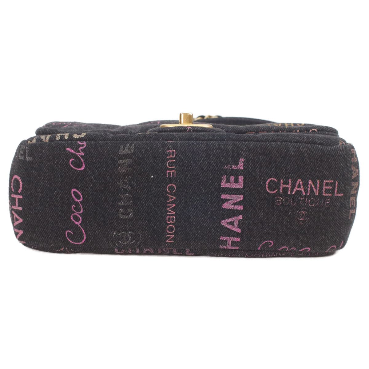 Chanel Black Print Denim Gold Mini Quilted 21 Chain Shoulder — view 5