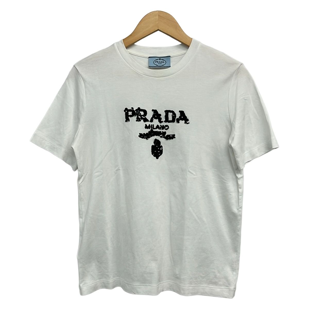 Prada Short Sleeve T-Shirt S White Crew Neck Sequin Confirmed