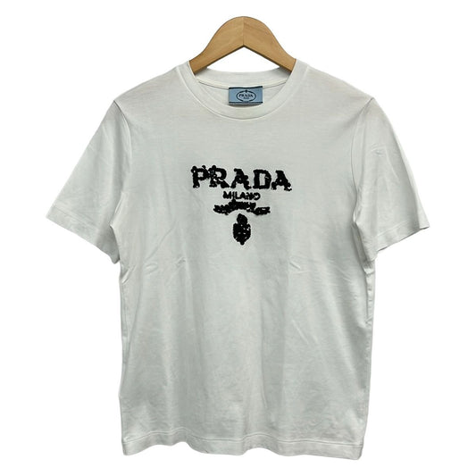 Prada Short Sleeve T-Shirt S White Crew Neck Sequin Confirmed
