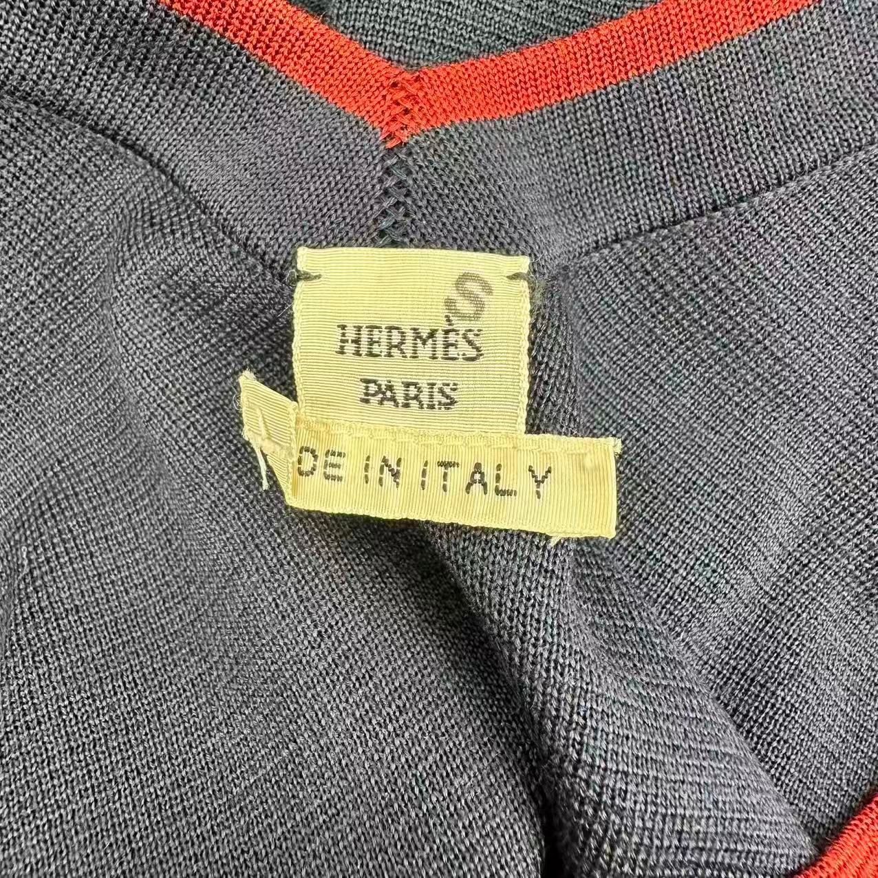 Hermes Knit Dress Shaw Tosuri Bu Cashmere Navy Red 40 — view 3