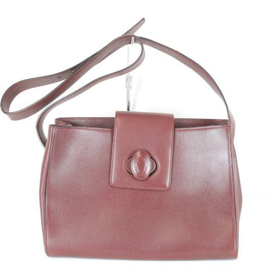 Cartier Must Line Turnlock Shoulder Card Bag Leather Wine
