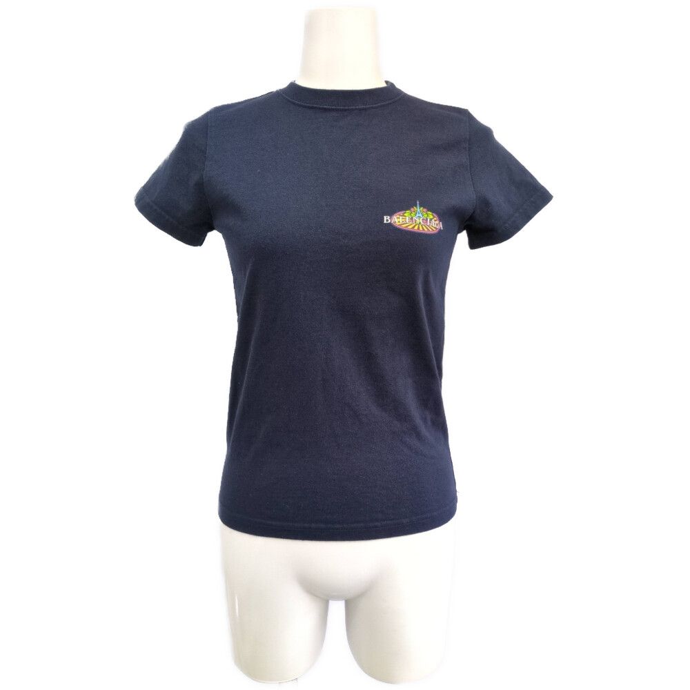 Balenciaga Bonjour Fit Print Short Sleeve Top T-Shirt Top XS Navy /autumn