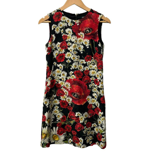 Dolce & Gabbana Dress 38 S Black Red Multi Sleeveless Knee Length Floral Pattern