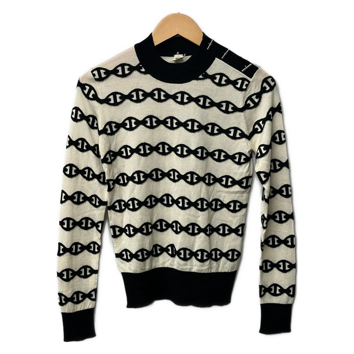 Hermes Long Sleeve Sweater 36 S Ivory Black Chaine D'ancre