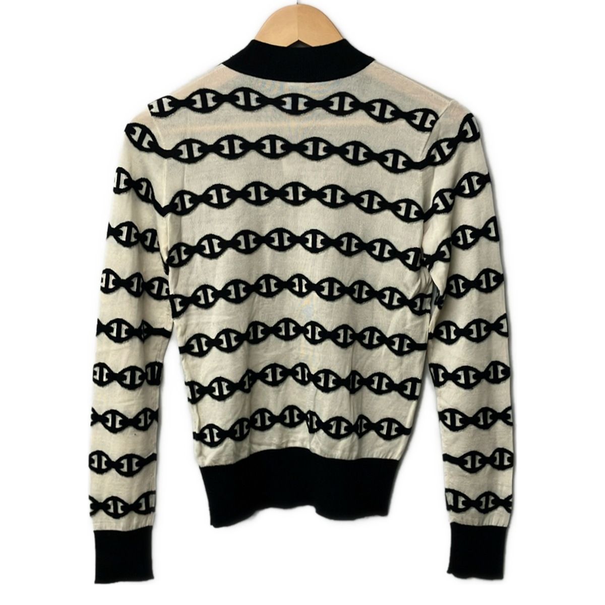 Hermes Long Sleeve Sweater 36 S Ivory Black Chaine D'ancre — view 2
