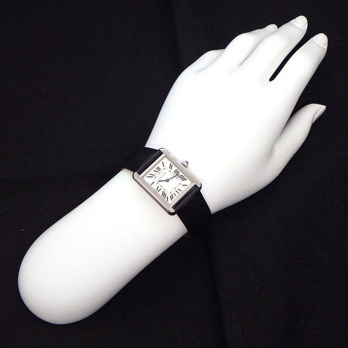 Cartier Watch Tank Solo SM Rectangular Silver Dial man Index Black Cowhide SS — view 8