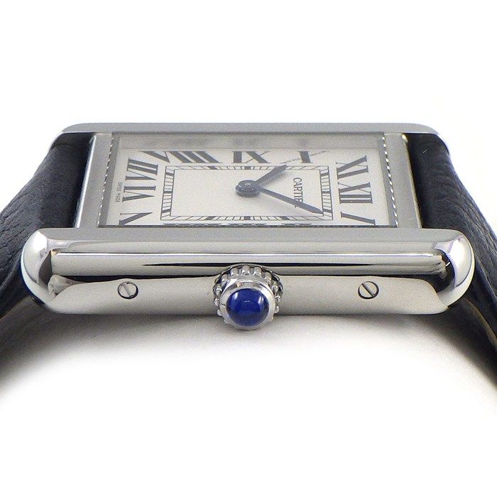 Cartier Watch Tank Solo SM Rectangular Silver Dial man Index Black Cowhide SS — view 2