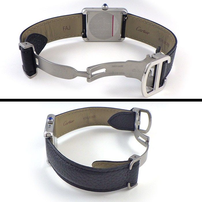 Cartier Watch Tank Solo SM Rectangular Silver Dial man Index Black Cowhide SS — view 3