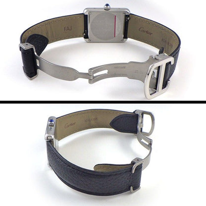 Cartier Watch Tank Solo SM Rectangular Silver Dial man Index Black Cowhide SS — view 3