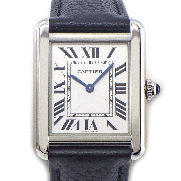 Cartier Watch Tank Solo SM Rectangular Silver Dial man Index Black Cowhide SS