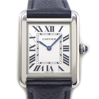 Cartier Watch Tank Solo SM Rectangular Silver Dial man Index Black Cowhide SS