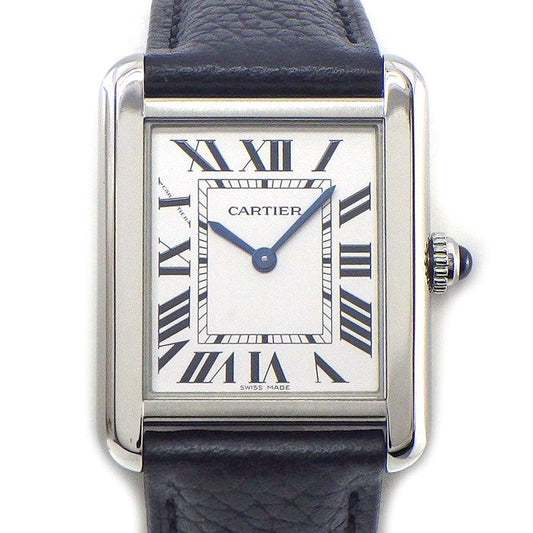 Cartier Watch Tank Solo SM Rectangular Silver Dial man Index Black Cowhide SS