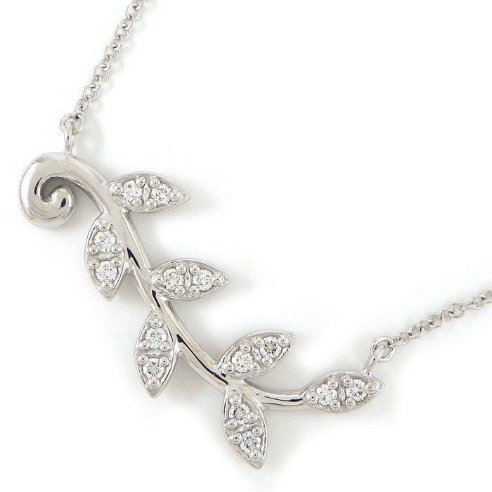 Tiffany & Co Necklace Olive Leaf Clima Diamond 18k White Gold