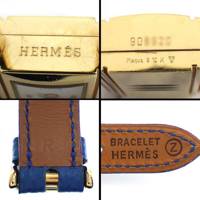 Hermes Watch Kelly 1996 Cadena Rock Motif White Dial Blue Cowhide — view 5