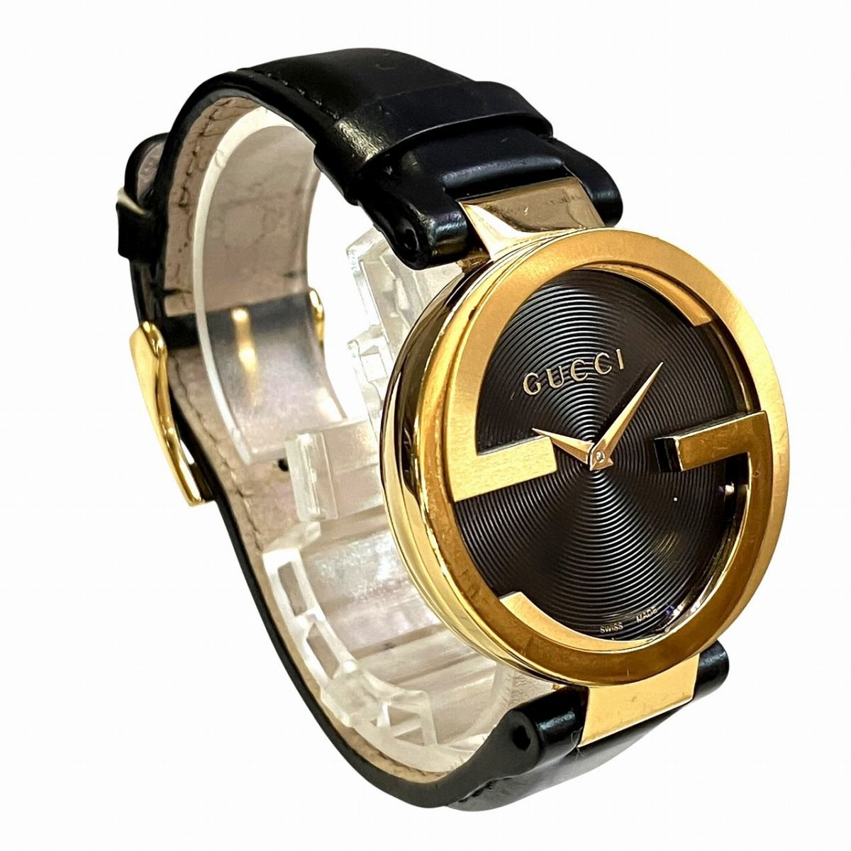 Gucci Interlocking Watch SS Leather Quartz Black Dial 133.3 — view 3