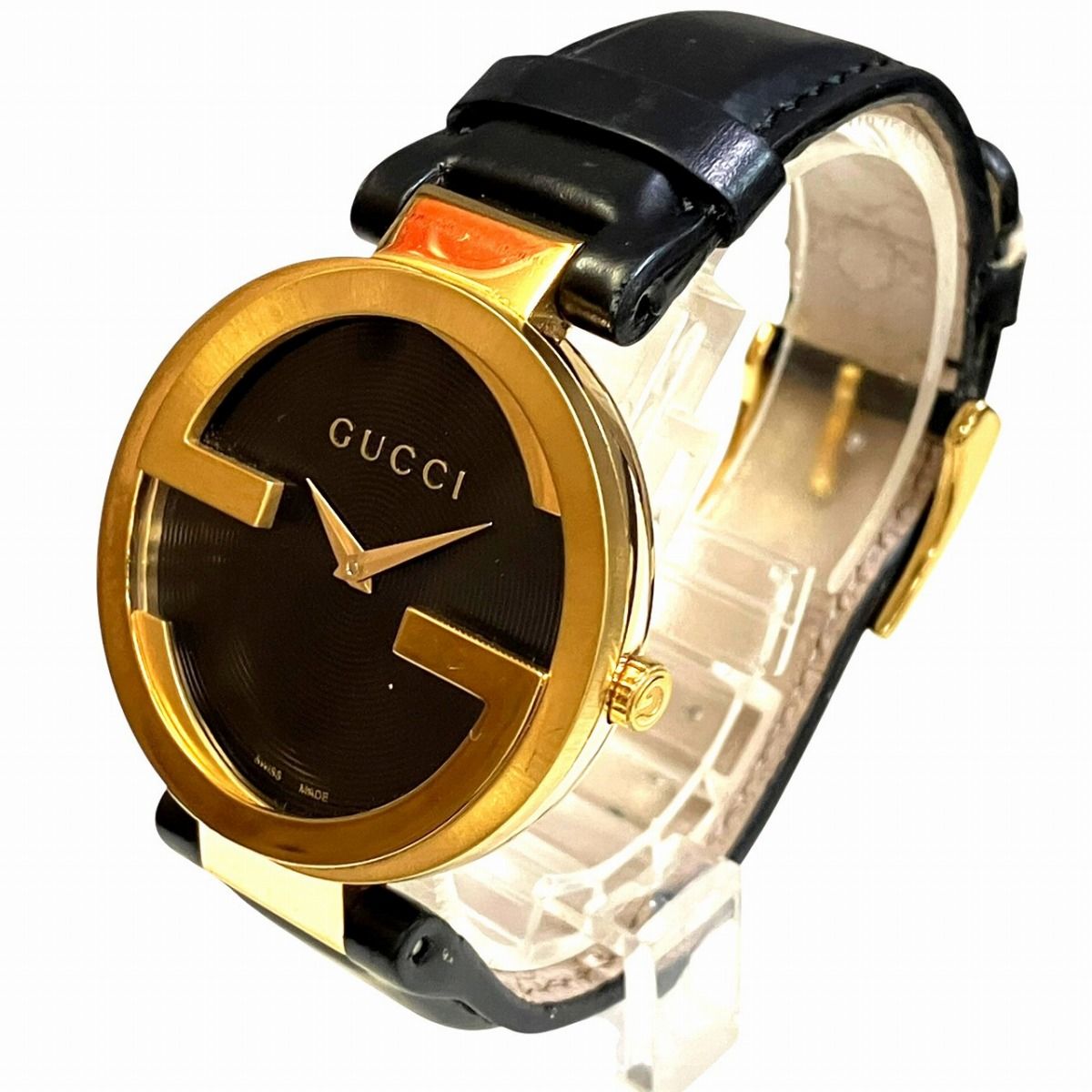 Gucci Interlocking Watch SS Leather Quartz Black Dial 133.3 — view 2