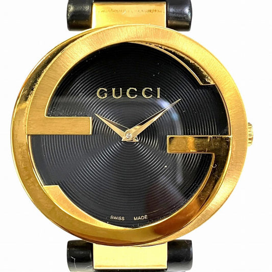 Gucci Interlocking Watch SS Leather Quartz Black Dial 133.3