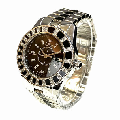 Dior Crystal Diamond Bezel Watch SS Quartz Black Dial — view 2
