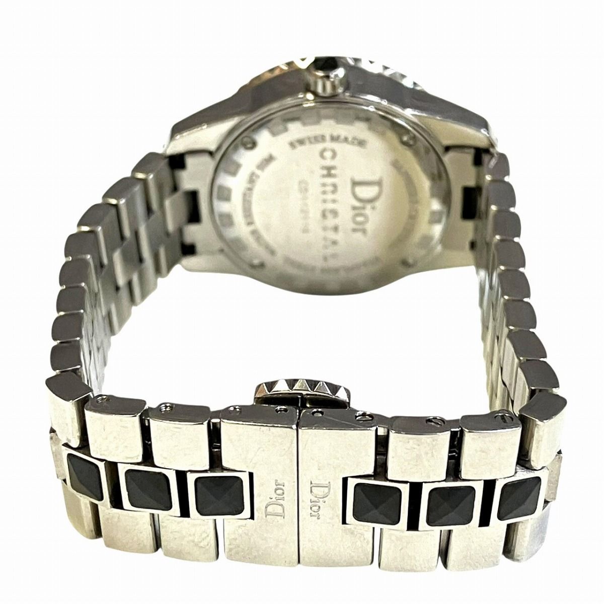 Dior Crystal Diamond Bezel Watch SS Quartz Black Dial — view 6