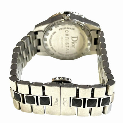 Dior Crystal Diamond Bezel Watch SS Quartz Black Dial — view 6