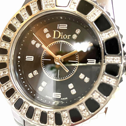 Dior Crystal Diamond Bezel Watch SS Quartz Black Dial — view 4